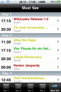 Merkliste Fahrplan 26C3 auf iOS